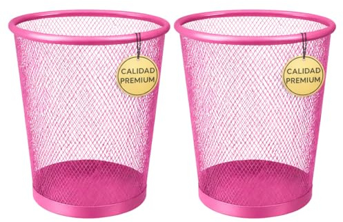 EUROXANTY® Papierkorb | Büro Mülleimer | Runder Mülleimer | Abfalleimer | Bürokorb | Schwarz | Metallgitter | 2 Einheiten | (27 x 24 cm | 10 L Rosa)