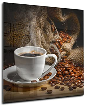 Canvasfly 60x65 Wandpaneele für Küche Deko-Spritzschutz für Küchenrückwand Glas Bilder Gehärtet Küchen-Deko Glasplatte aus Vorgespanntem Glas Küchenrückwandplatte Kaffee