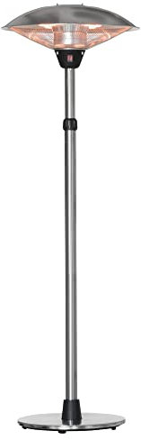 Outsunny Parasol chauffant électrique 3000W chauffage d'appoint sans CO₂ 13 m² et IP44 - chauffage infrarouge sur pied 3 puissances de chauffe - hauteur réglable de 160 à 200 cm acier inox. argent