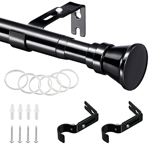 Barra de Cortina Extensible Negra Con Pieza Final Plana, 81-128 cm, Juego Estable