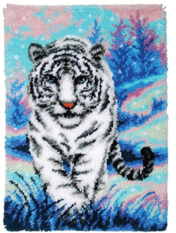MagiDeal Creative Latch Hook Rug Kit Festival 24 x 16 Animal Pattern Handmade Latch Hook Kits for Adults for Christmas Carpet Beginners Adults, White Tiger