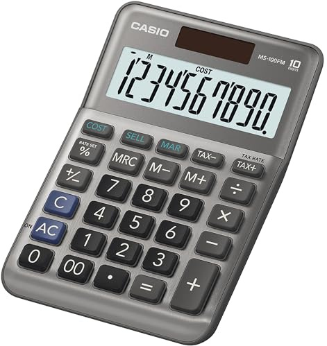 Casio MS-100FM Calcolatrice da tavolo, Display a 10 Cifre, Calcolo Profitto, Calcolo Imposte