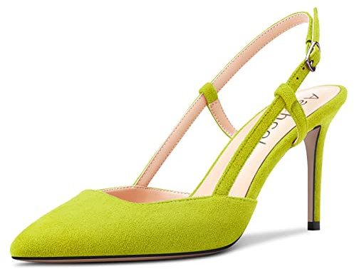 Aachcol Mujer Sandalias Puntiaguada Punta Correa Tobillo Slingback Aguja Alto High Heel Dress Zapatos Pumps de Boda Ante Verde Lima 8.5 CM 39 EU