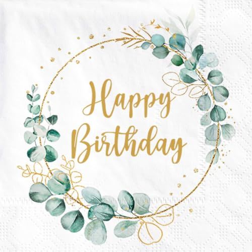 40 Pcs Serviette Anniversaire Verte en Papier, Serviette de Table Vert Sauge, Jetables pour Décoration Table