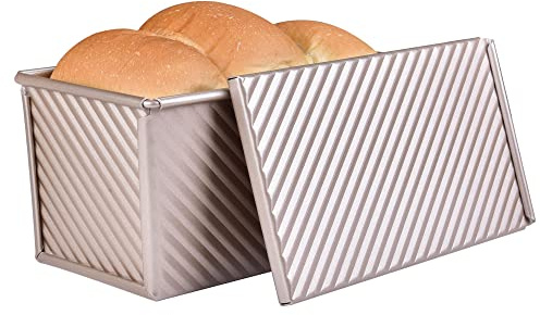 Bakeley Pullman Kastenform mit Deckel, 0,5 kg, antihaftbeschichtet, rechteckig, gewellt, Toastbox zum Backen, Teigkapazität 21,1 x 12,2 x 10,9 cm