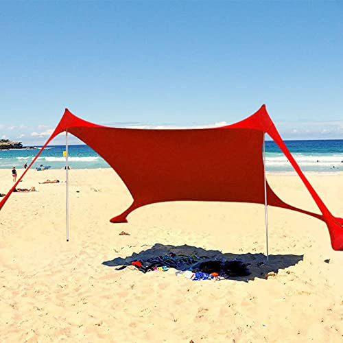 Pomurom Playa Familiar Plegable, UPF50 Refugio Solar Playa con Anclas y Postes Aluminio y Bolsa Transporte, Campaña Playa, Toldo Parasol Portátil para Camping Pesca Picnics