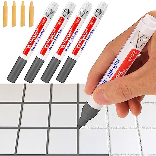 Fugenstift Grau, 6 Stück Fugenstift Fugenmörtel mit Ersatzspitze, Wasserfest Fugenstift Anthrazit Lackstift Stift Fugen Reparatur Marker für Fliesen Wand Boden Von Fliese Badezimmer Und Küche
