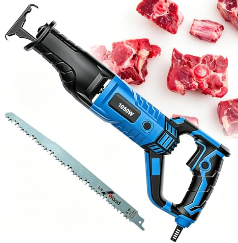 VFDZ 1050W Scie à Os de Boucher Electrique Commerciale (Bleu) | Scie à Os de Viande, Scie Sabre Boucher avec 240mm Lames de Scie Remplaçables pour le Supermarché, Restaurant