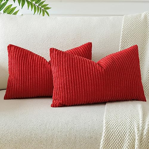 JOTOM 2er Set Cord Kissenbezüge Kissenhülle Dekorative Zierkissen Sofakissen Couchkissen Dekokissen Kissenbezug Deko Kissenhülle für Sofa Wohnzimmer 40x60cm Rot