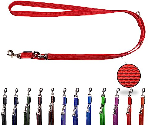 Hundeleine gummiert verstellbar/Doppelleine gummiert für mittlere und große Hunde / 2m / 2,40m / 2,80m / 3,50m / 5m (Rot, 2m)