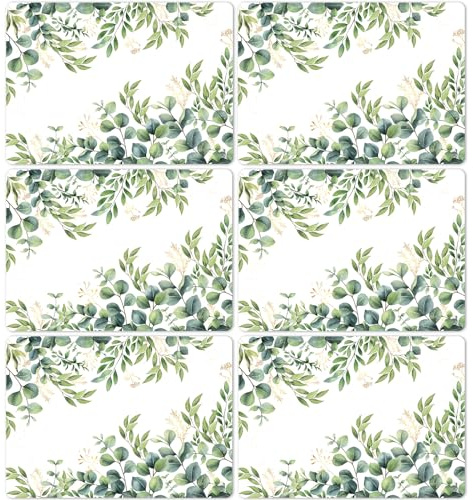 Juego de 6 manteles Individuales de plástico con diseño de Hojas de eucalipto, decoración rústica Vintage para Interiores y Exteriores, Fiesta, Cocina, Comedor