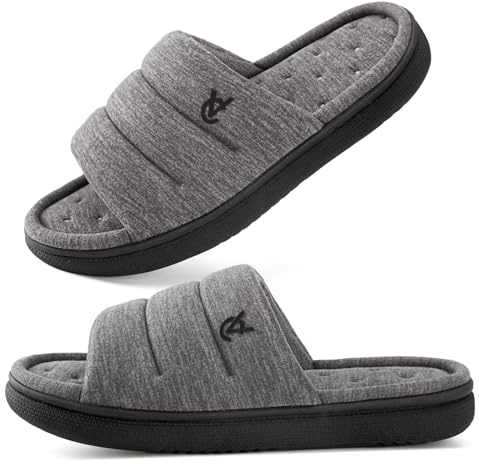 VeraCosy Men's Open-Toe Slippers Memory Foam House Shoes Grey,10-11 UK