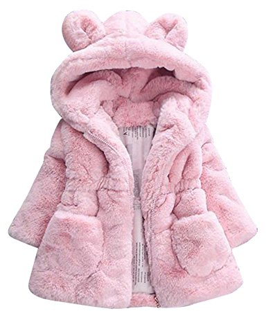 Generic Chaqueta de invierno para niña, chaqueta con capucha para otoño, con cremallera gruesa, chaqueta de piel de peluche, chaqueta de peluche para bebé, abrigo para niña con pelo, Rosa., 12 meses