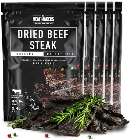 The Meat Makers Original Dried Beef Jerky Steak 500g - viande séchée de bœuf séché original steak séché de bœuf séché pour les personnes collation à la viande séchée