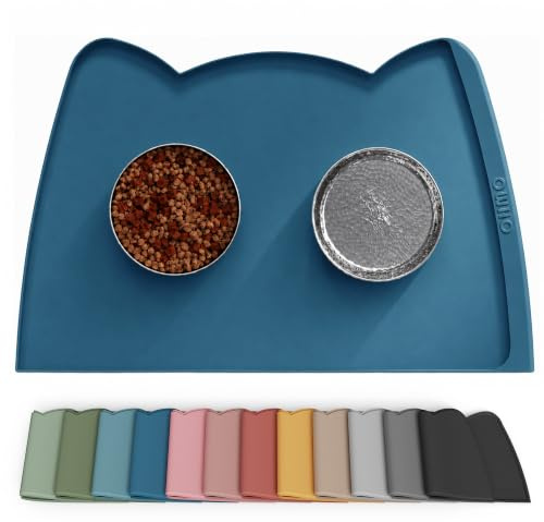 OHMO Napfunterlage Hund Groß Futtermatte Katzen Zubehör 60x38cm Blaugrün | Silikon Unterlage, Wasserdicht, Katzenzubehö, Hundenapf Unterlager, Rutschfest Futterunterlage, Leicht zu Reinigen