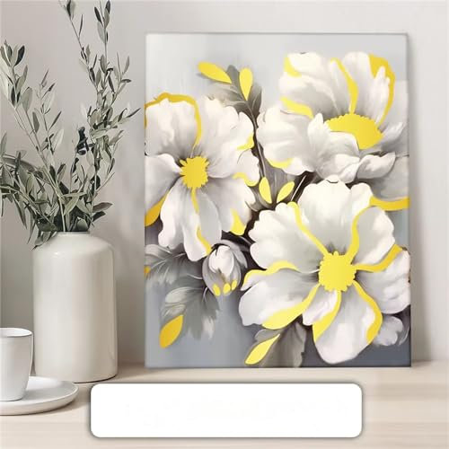Aimaor Malen Nach Zahlen Erwachsene,Blume Weiß Paint by Numbers Adult Bastelset Malen-Nach-Zahlen Kinder Anfänger Leinwand Kreativ Set DIY Set Malen nach Zahlen（DIY Frame） 50x65cm