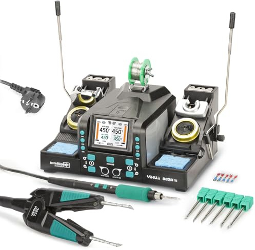 YIHUA 982D-III Station de soudage de précision 2-EN-1 avec fer a souder C210 et système de pointes à pinces chaudes C120 pour retravail SMD micro-soudure, fer à souder de précision professionnel