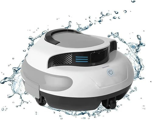 GFXYQPDNV Wireless Swimming Pool Robot Cleaner, Swimming Pool Automatic Vacuum Cleaner IPX8 Waterproof Underwater Cleaner, 5000mAh Rechargeable Battery, Automatic Parking, LED Indicator Light