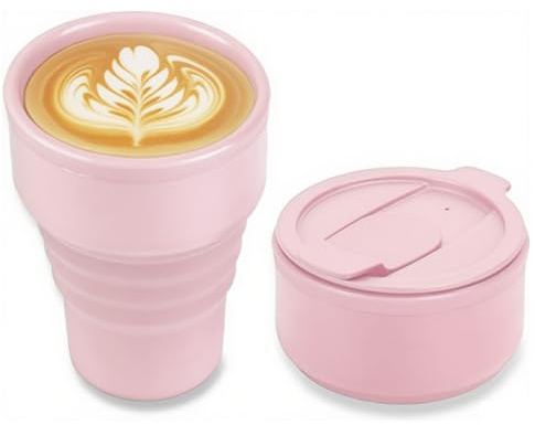EYQ Collapsible Coffee Cup 375 ml, 12oz Silicone Foldable Coffee Mug, Lightweight Reusable Tea Cup for Hot and Cold Drinks for Office Fitness Gym Outdoor Sports Travel Camping Yoga, Pocket Size (Pink)