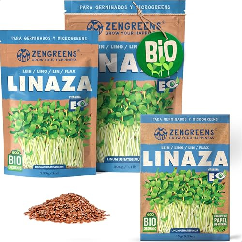 ZenGreens® Semillas de linaza eco - 200g o 500g | germinados y microgreens - para bandeja - alto poder germinativo - cosecha en pocos días - para ensaladas, bowls y sándwiches
