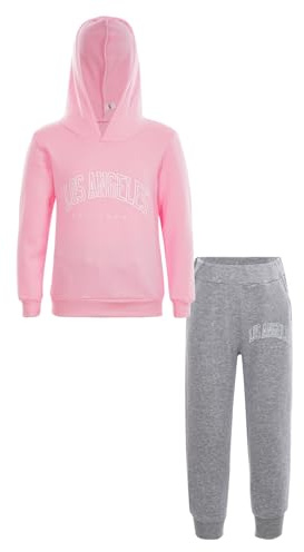 RUNQHUI Survêtement Fille Garçon Enfant Sweat à Capuche Pantalon Jogging Ensemble Sport Automne Hiver Décontracté 3-13 Ans Rose&Gris 12-13 ans