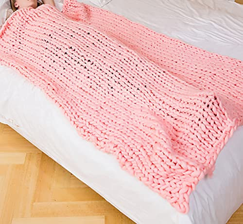 Handgestrickte grobe Wolldecke, Überwurf, gemütlich und weich, große Strickdecke für Couch, Bett und Heimdekoration, atmungsaktiver Fleece-Überwurf in Rosa, 50 x 50 cm