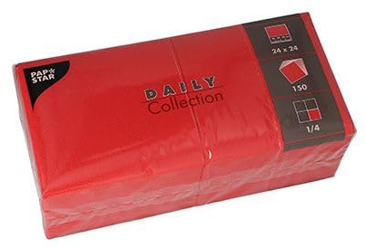 PAPSTAR Servietten Daily Collection 1/4-Falz 24 cm x 24 cm rot 89604 Tissue-Servietten Papier-Servietten, 150 Stück