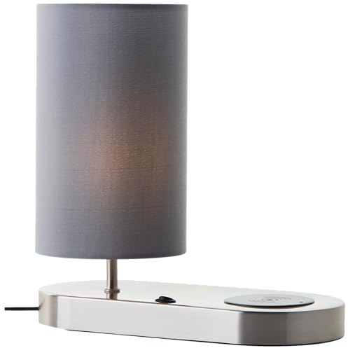 Lightbox Tischlampe mit Wireless Charging & Stoff Lampen-Schirm | 26 cm | Tischlampe mit Wireless Charging & Stoff Lampen-Schirm | 26 cm Höhe, Ø 12 cm | moderne Nachttischleuchte für das