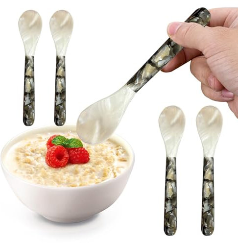 Cuchara de caviar – 5 cucharas de nácar | Cuchara de huevo | Cuchara para servir caviar | Cucharas de caviar con asas redondas | Cucharas decorativas para servir caviar huevo helado