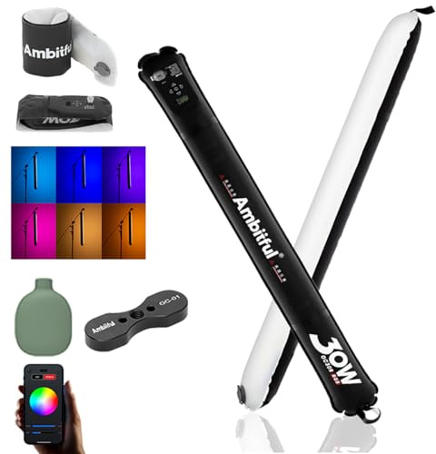 Ambitful GC30R 30W RGB Full-Color Inflatable Tube Light 2500K-10000K Handheld LED Light,CRI 95+,TLCI 96+ for Support Magnetic Suction, Waterproof LED Lighting Wand Stick (GC30R)