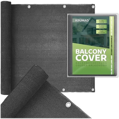 KRUMAD Balkon Sichtschutz 0,8m x 5m, Wetterfest, 95% Schattierung,180g/m² PEHD, UV- & Windschutz, für Terrasse, Garten & Zaun, Inkl. Kabelbinder & Schnur, Anthrazitgrau