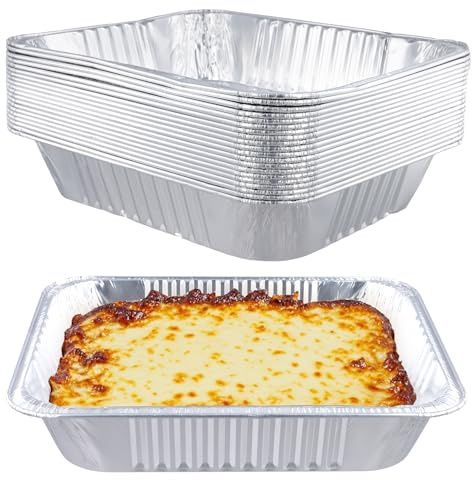 HEIYUET Lot de 20 grands Barquettes en Aluminium de 3500 ml, Récipients jetables en aluminium pour cuisson au four, friture, barbecue
