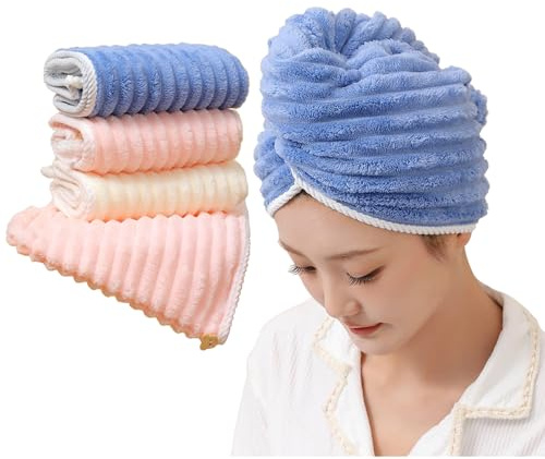 VAIYNWOM 3 Stück Mikrofaser Haarhandtücher zum Trocknen von Haaren, Wellenbild Haarturban Haarkappen super saugfähig, verdrehter Turban, schnell trocknend mit Knöpfen Badeschlaufe für Damen Kinder
