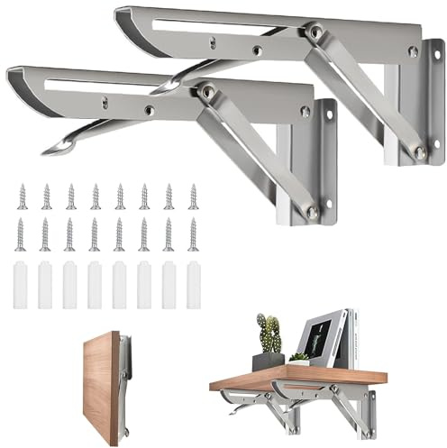 Lot de 2 consoles pliantes en acier inoxydable - Charge lourde - 250 mm - Supports d'étagère pliantes - Support d'étagère murale - Support d'étagère - Support d'étagère pour bricolage - Table pliante