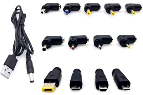 JZK USB a DC cavo alimentazione, cavo ricarica USB 1m con adattatore con connettore 5.5 x 2.1mm, con jack a barilotto ad angolo retto 5.5 x 2.5mm, 4.8 x 1.7mm, 4.0 x 1.7mm, tipo C, Micro/Mini USB