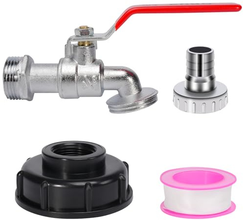 1 SetRobinet Cuve 1000IBC Raccord Robinet de Sortie IBC de Réservoir IBC Filetage 3/4, Connecteur Robinet Recuperateur Eau de Pluie IBCs 1000L Accessoires, avec Adaptateur S60x6