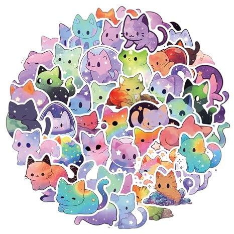 50 Pcs Cartoon Rainbow Starry Sky Animal Cat Stickers,Cute Aesthetic Waterproof Kawaii Stickers,Cute Cartoon Cat animalsticker,for Computer,Laptop,Scrapbooking,Planner,Journals,Phone,Skateboard