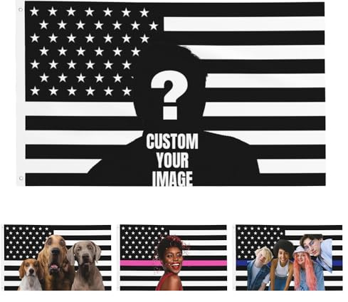 fdemon Drapeau américain Noir et Blanc Personnalisable - Drapeau personnalisé - Ajoutez Votre Image Texte Photo au Drapeau - pour Anniversaire Vacances Noël Salons Chambres intérieur et extérieur