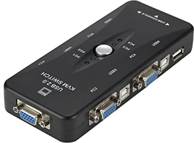 KONGMM KVM Switch 4 Puertos Kvm Switch USB 2.0 VGA Splitter Impresora Ratón Teclado Pendrive Share Switcher 1920 * 1440 VGA Switch Box Adapter(VGA 4 Port)