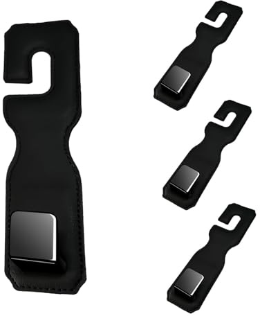 HASLED 4 Stück Auto Haken Kopfstütze - 360° Drehbar Rücksitzhaken aus Leder, Kopfstützenhaken, Autositz Haken Kopfstütze Taschenhalter für Einkaufstaschen, Rucksäcke und Regenschirme