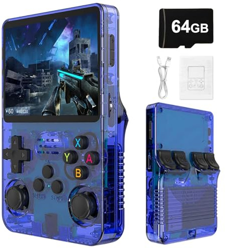Console Di Gioco Portatile Retrò R36S-Display IPS Da 3,5 , Batteria Da 3500mAh Da 21000 Giochi Classici, Mini Console Di Gioco Portatile Con Sistema Linux-Blue||64G