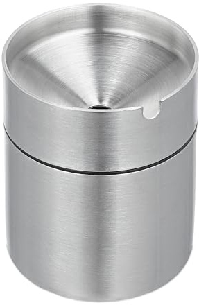 Relaxdays Aschenbecher mit Deckel, draußen & drinnen, HxD 8,5x7 cm, Windaschenbecher Edelstahl, Zigarettenhalter, Silber | Windaschenbecher Edelstahl, Zigarettenhalter