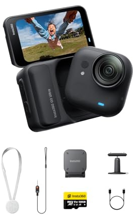 Insta360 GO Ultra Pack Essentiels Noir Minuit – Caméra 4K Mains Libres Ultra-légère et Portable, stabilisation FlowState, Performance de Pointe en Basse lumière, étanche à 10 m