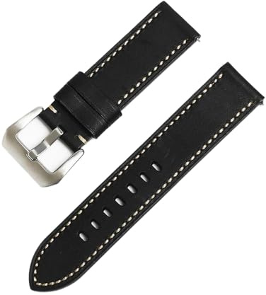 Cijinon Bracelet de montre remplaçable en cuir véritable ciré à l'huile pour homme, 20-26mm, Noir, 26mm