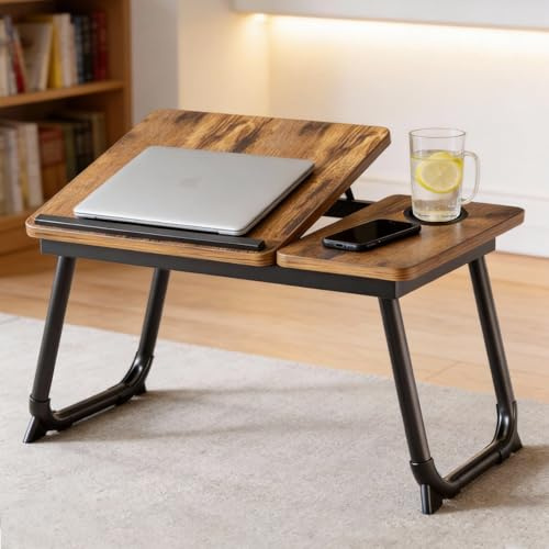 SEHAUSEU Faltbare Laptoptisch Klappbar Notebooktisch Betttisch Betttablett Notebook Laptoptisch mit Getränkehalter für Bett & Couch Tragbarer Lapdesk zum Lesen Braun