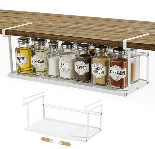 Worephu Adjustable Metal Under-Shelf Organizer - Expandable Hanging Storage Basket for Home Kitchen, Pantry & Bathroom Organization