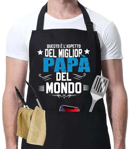 HEYOMI Regalo Festa Papà Grembiule da Barbecue Uomo, Divertente Grembiule Chef con Tasche Impermeabile, Regolabile - Regalo Perfetto per Papà, Cuochi e Appassionati di BBQ (Blu)