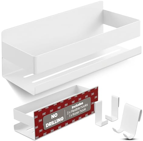 LIEBHEIM Porta Sapone Doccia - Mensola Doccia - Mensole Bagno - Mensola Bagno - per bagno senza foratura - Montaggio con nastro adesivo industriale o adesivo forte - Acciaio inox Bianco
