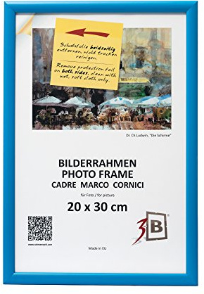 3-B Bilderrahmen ULM 20x30 cm - hell blau - Holzrahmen, Fotorahmen, Portraitrahmen mit Acrylglas