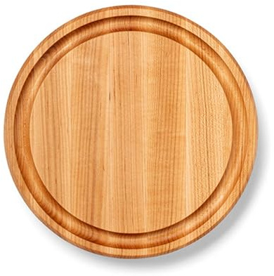 John Boos CB Series Round Wooden Maple Cutting Board 12”x12” – 1.75” Thick, 7-lb Reversible Butcher Block with Juice Groove, Edge-Grain & Finger Grips – Made in the USA